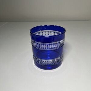 Bohemia Czech Cobalt Cut to Clear Banded Cut Flame Old-Fashioned Whiskey‎